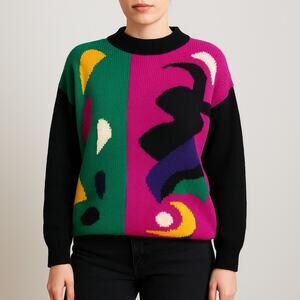 Jamie Scott II Vintage Sweater Abstract Colorblock 80s Sweater Women's M/L